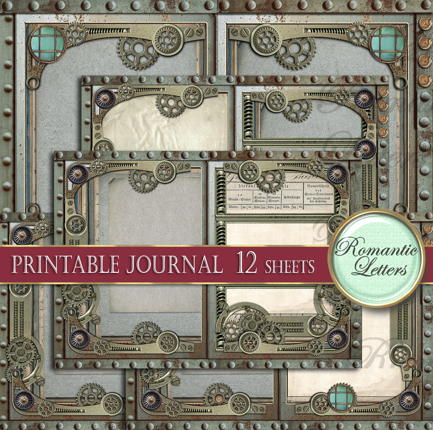 Steampunk Printable Junk Journal Kit Industrial Digital Scrapbook ...