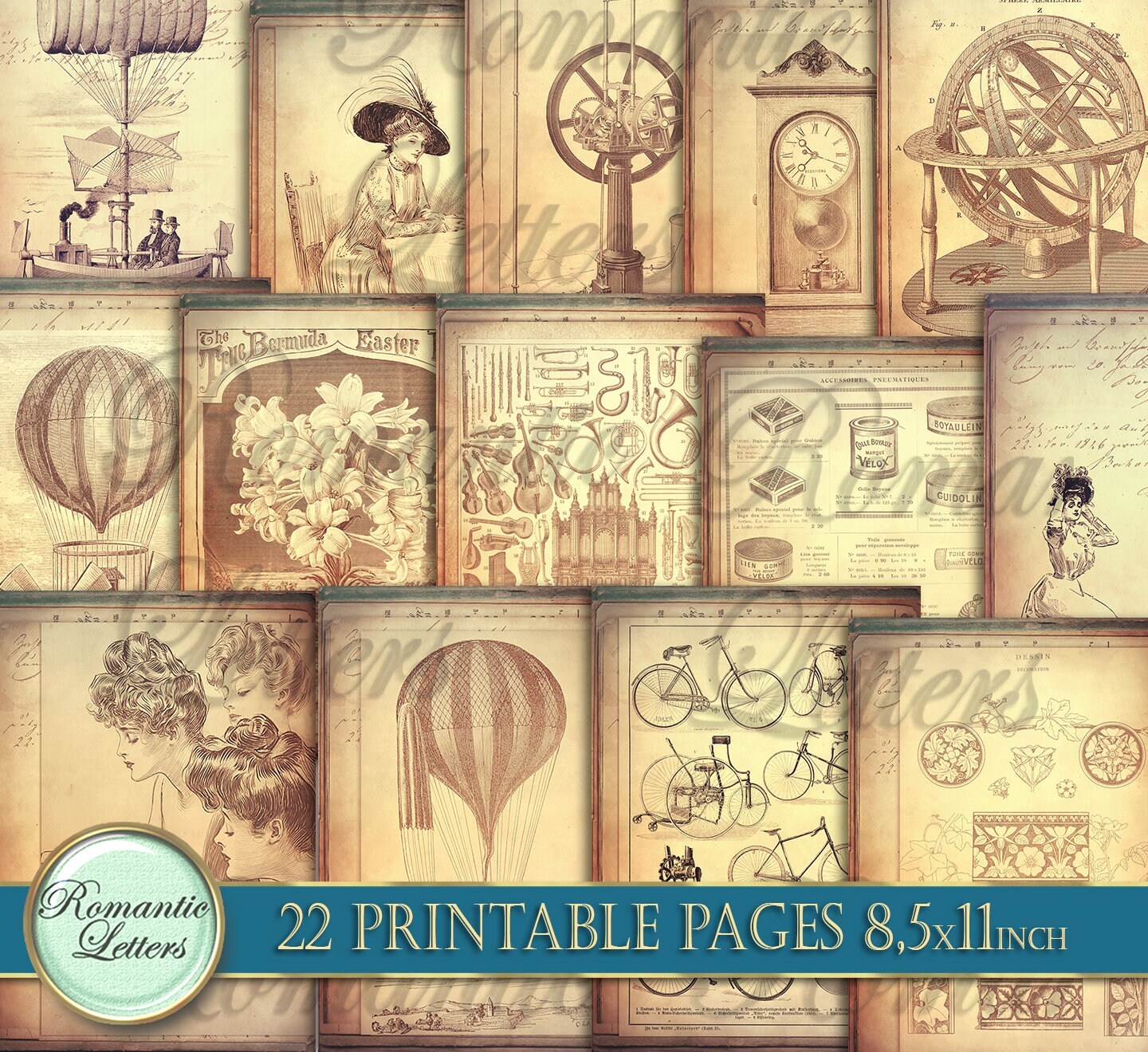 Steampunk Ephemera Digital Paper Pack Printable Journal Pages Victorian ...