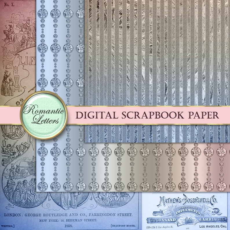 Ephemera Digital Paper Pack Digital Paper Victorian Digital Printable ...