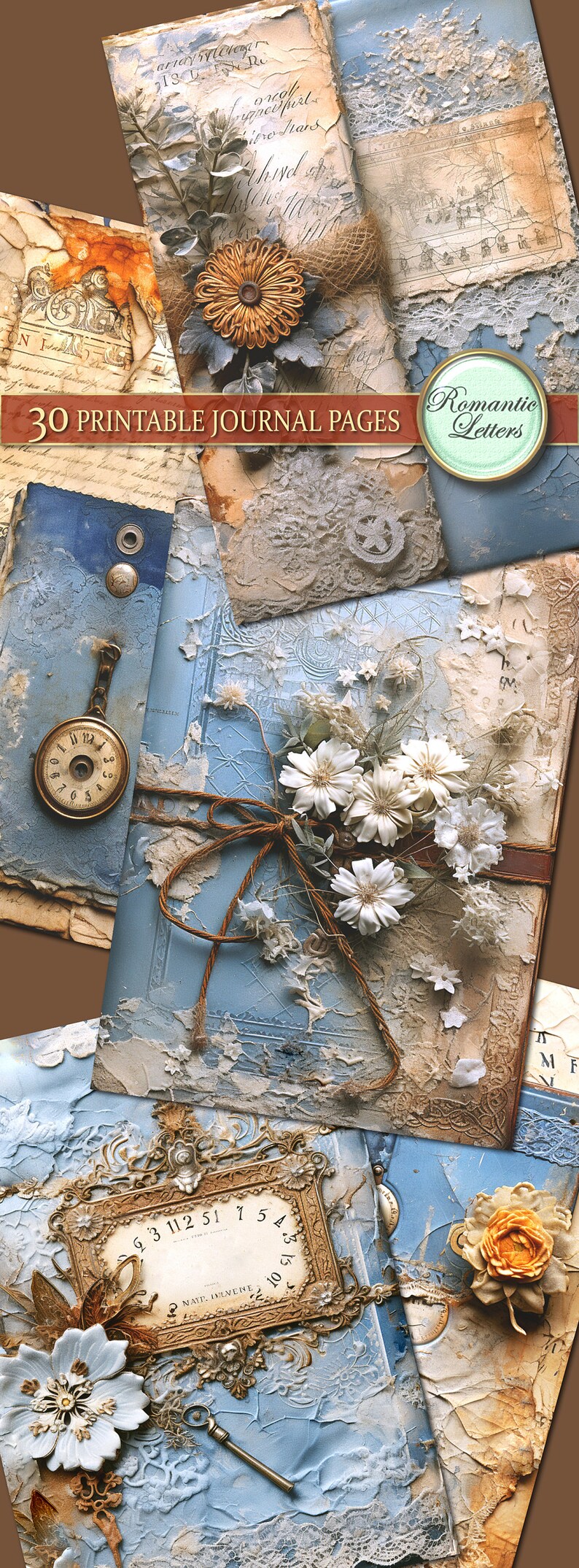Printable Junk Journal Pages Cards Digital Scrapbook Paper Pack Vintage ...