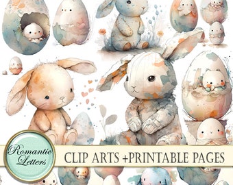 Osterhase digitale Clip Art Set Ostereier druckbare Ostern Scrapbook Papier Aquarell Clipart Ostern druckbare Papier Download PNG