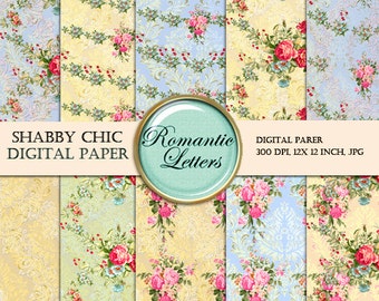 Floral Digital Scrapbook Paper Pack Floral Shabby Chic ROSE flower digital background paper floral Shabby Chic digital paper pack background