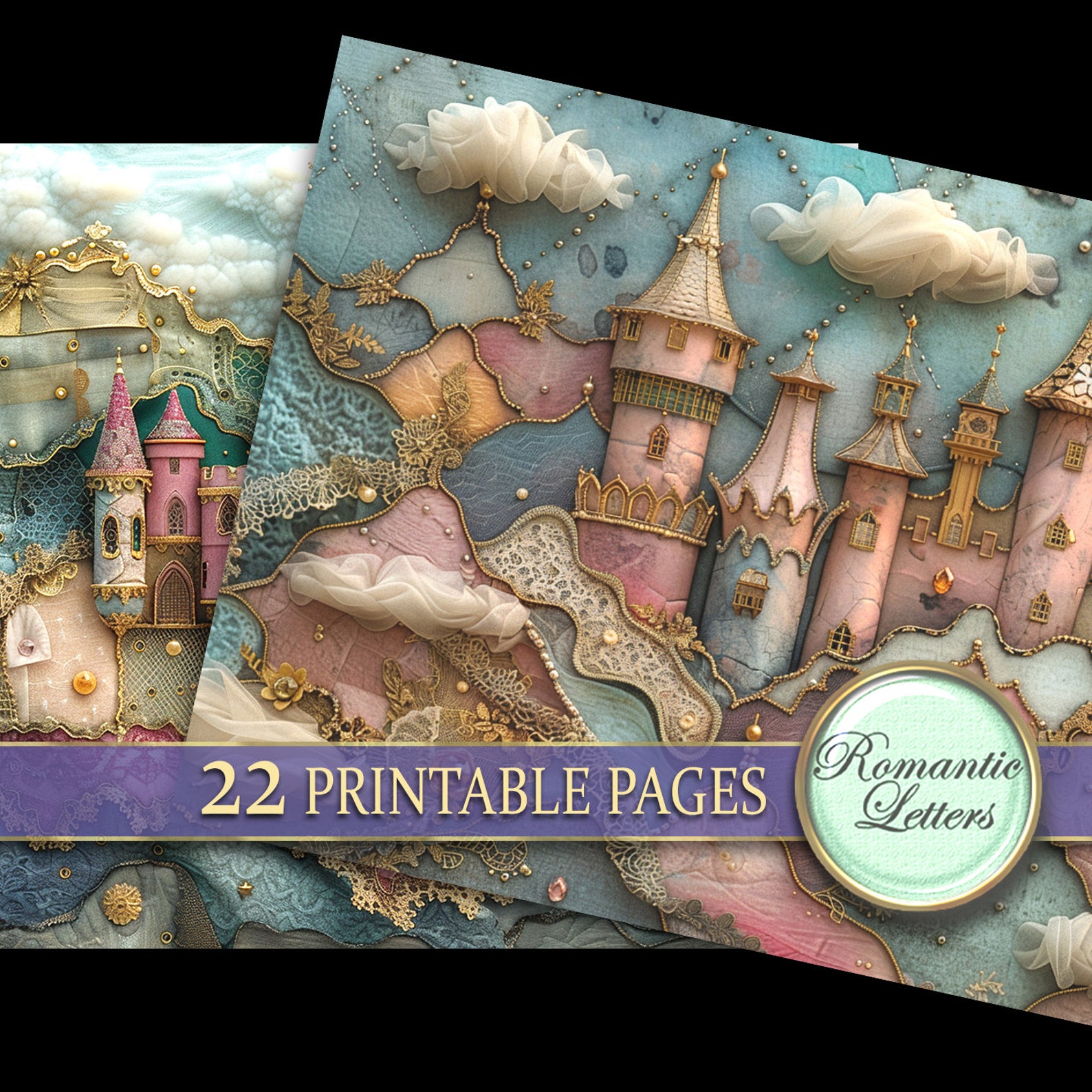 Digital Printable Scrapbook Paper Pack Fairytale Castle Patchwork ...