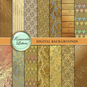 Digital paper pack gold texture digital scrapbook paper gold background digital gold foil paper gold silk paper damask digital gold glitter