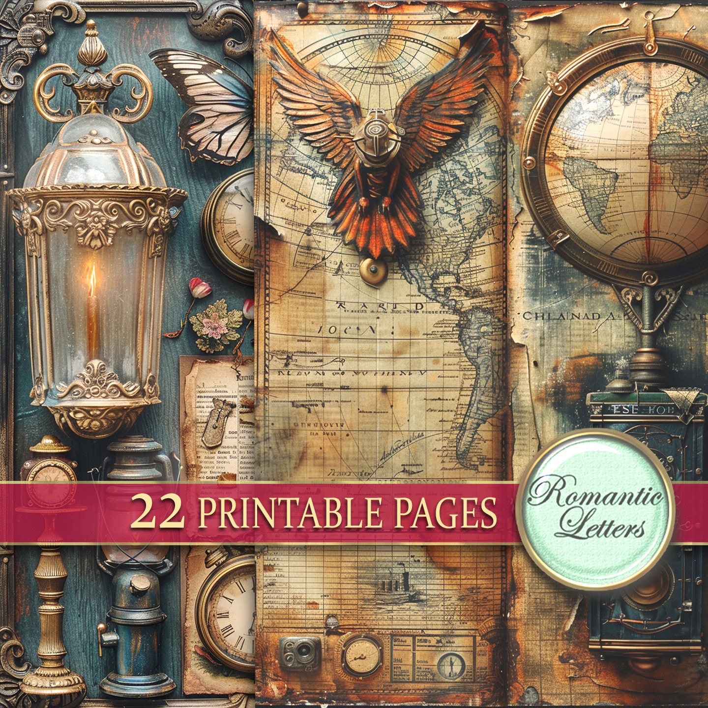 Steampunk Junk Journal Pages Digital Scrapbook Paper Pack Rust Metal ...