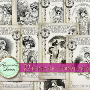 Printable journal paper Victorian fashion digital paper pack digital printable paper decoupage craft paper antique magazine A4 journal pages