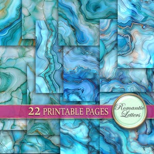 Digital Paper Pack Marmoriertes blaues Papier Marmorpapier Hintergrund Origami Decoupage druckbares Papier abstrakte digitale druckbare Kunst