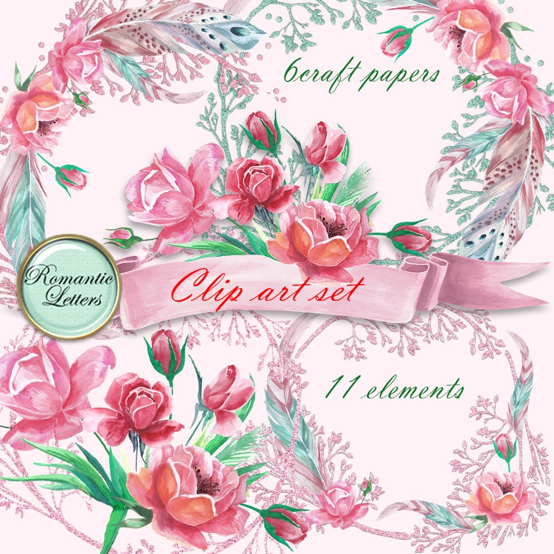 Rose Digital Scrapbook Clip Art Watercolor Clipart Flowers Watercolor ...