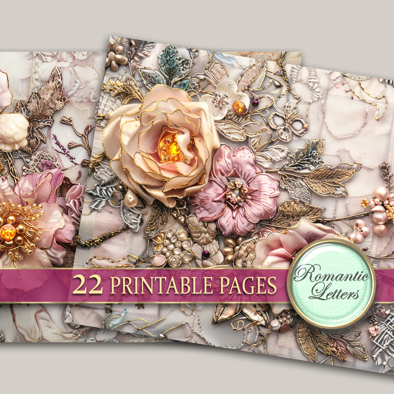 Shabby Chic Flowers Printable Digital Junk Journal Pages Wedding ...