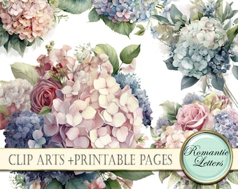 Digital clip art flowers watercolor wedding clipart bouquet printable pages floral wedding scrapbook wedding invitation Hydrangea flowers