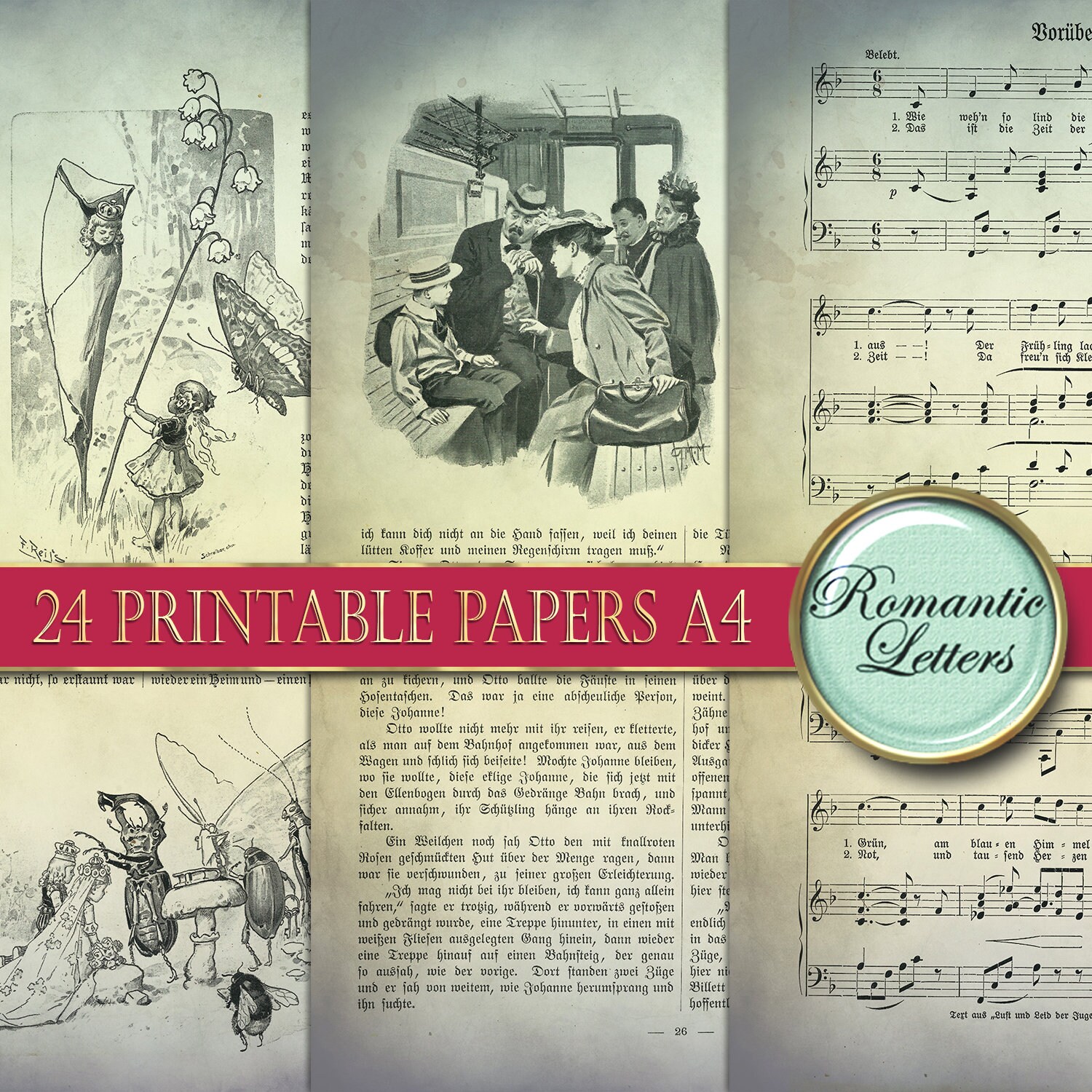 Printable paper pack junk journal paper Victorian digital | Etsy