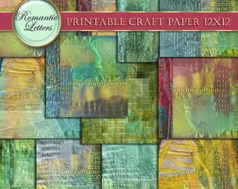Digital printable craft paper linen texture digital scrapbook paper pack background download fabric texture stitched cloth embroidery linen