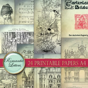 Printable paper pack junk journal paper Victorian digital paper decoupage digital craft paper magazine A4 8.5x11 inch antique old book paper