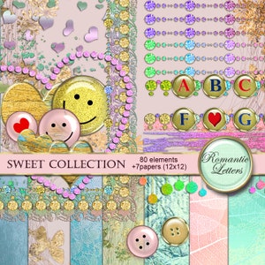 Digital scrapbooking kit digital clip art alphabet printable scrapbook album kit paper digital scrapbook elements newborn baby boy girl kit
