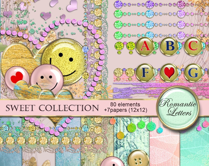 Digital Scrapbooking Kit Digital Clip Art Alphabet Printable Scrapbook