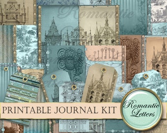 Printable Junk journal kit digital scrapbook printable junk journal paper craft A4  8.5x11 vintage travel journal tag envelope mini album