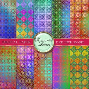 Digital damask digital printable paper pack digital scrapbook digital rainbow patterns background digital damask bright color printable art
