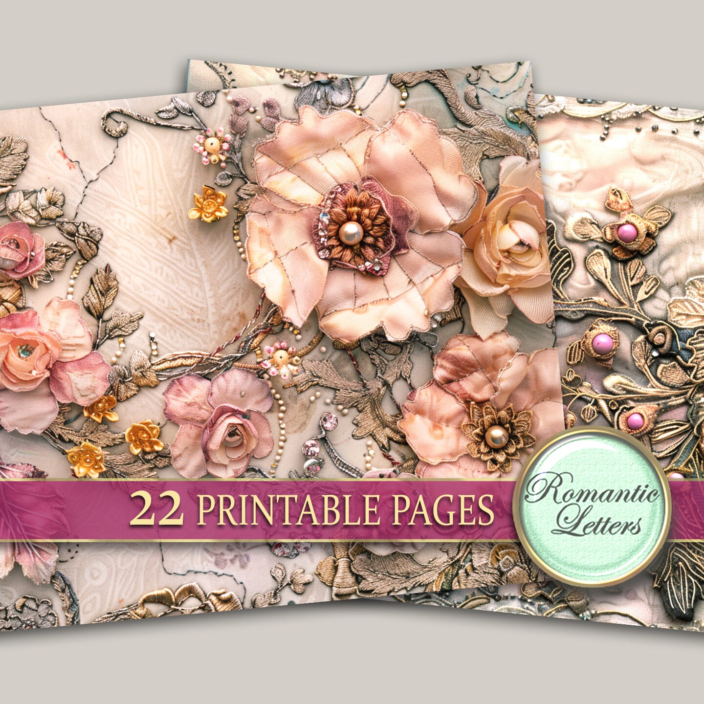 Shabby Chic Flowers Printable Digital Junk Journal Pages Wedding ...