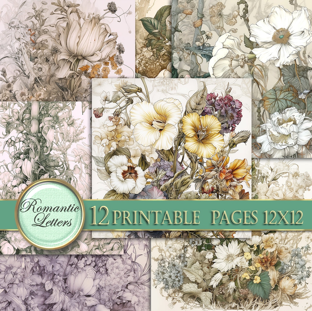 Botanical Digital Scrapbook Paper Pack Shabby Chic Flower Digital ...