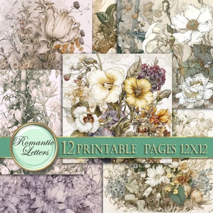 Botanisches Papier Set für Junk Journal, Shabby Chic Blumen Scrapbook Papier, Vintage-Stil Papier