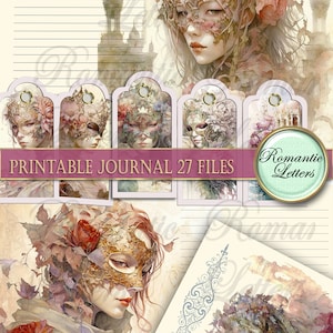 Carnaval van Venetië Afdrukbare junk journal kit digitale afdrukbare junk journal tags kaarten envelop pagina's aquarel scrapbook papier reizen PART2 afbeelding 4