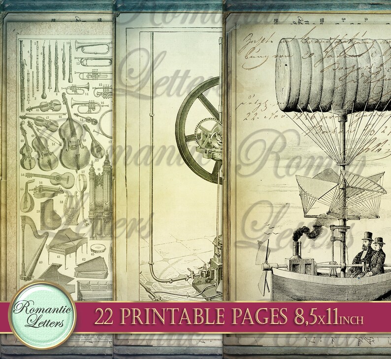 Steampunk Ephemera Digital Paper Pack Printable Journal Pages Victorian ...