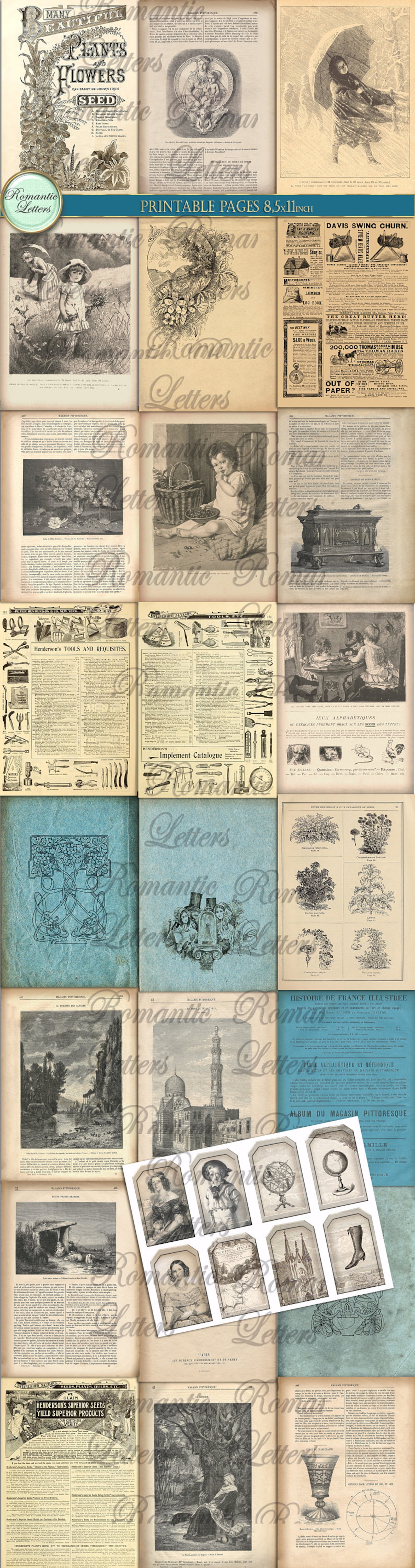 Ephemera Digital Paper Pack Printable Journal Pages Victorian Paper ...