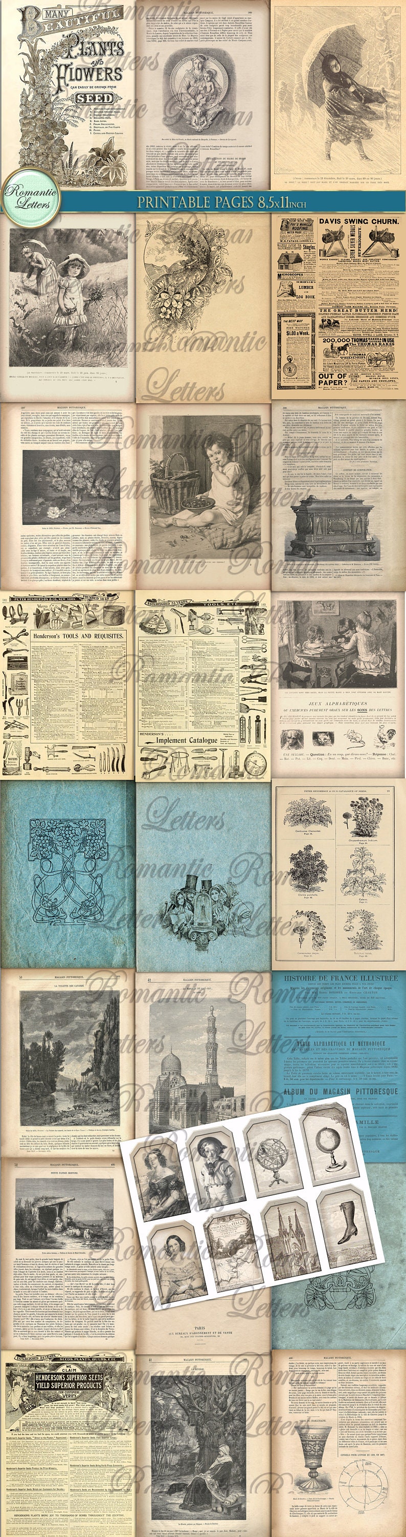 Ephemera Digital Paper Pack Printable Journal Pages Victorian Paper ...
