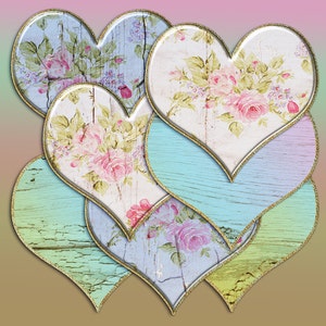 Vintage rose clip art Digital scrapbook floral clip art Pastel heart clip art Shabby chic rose clipart Shabby pastel wood clip art