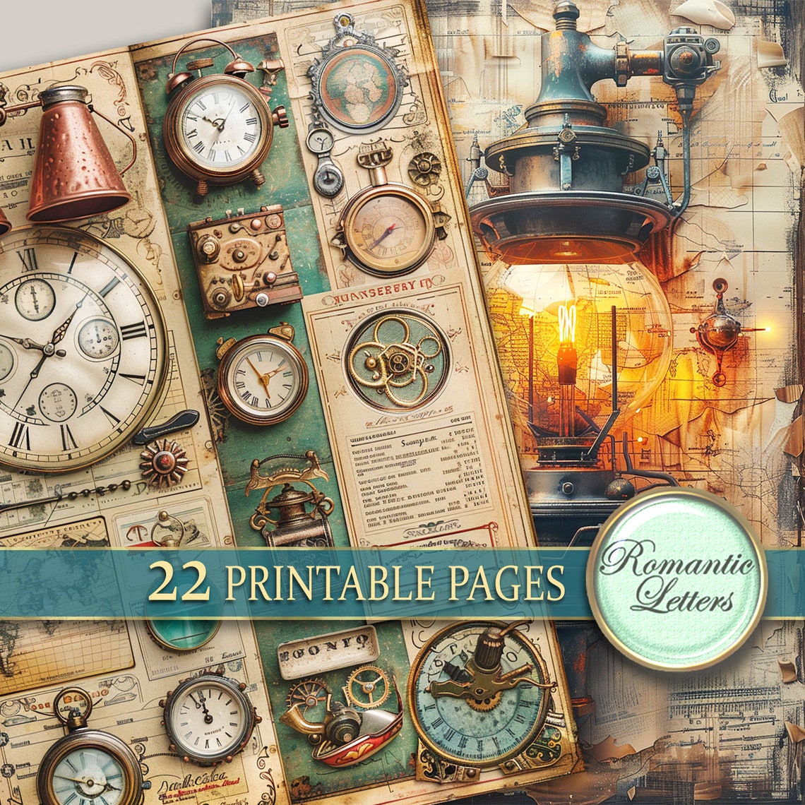 Steampunk Junk Journal Pages Digital Scrapbook Paper Pack Rust Metal ...