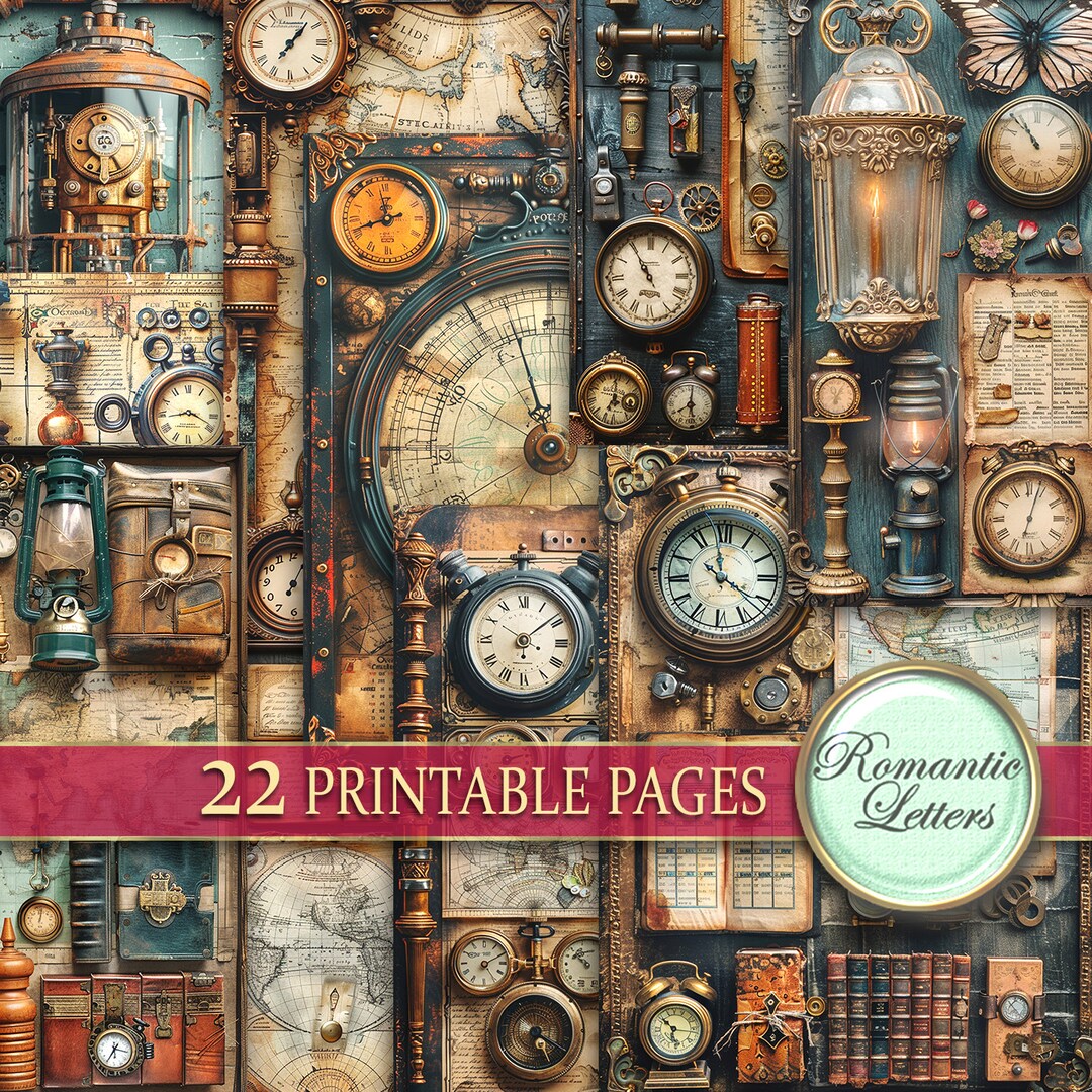 Steampunk Junk Journal Pages Digital Scrapbook Paper Pack Rust Metal ...