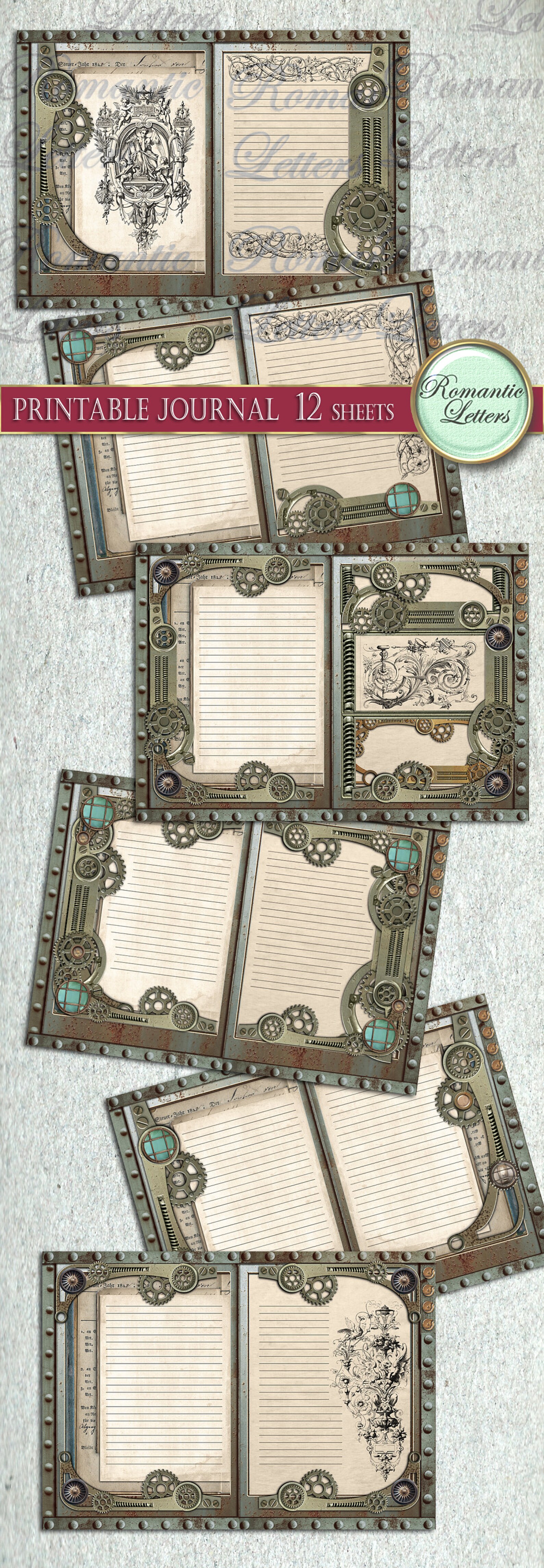 Steampunk Printable Junk Journal Kit Industrial Digital Scrapbook ...