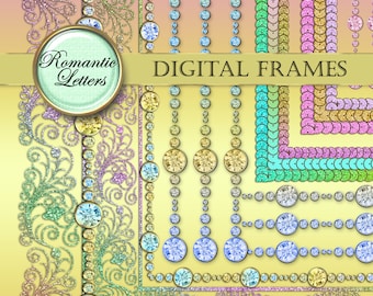Wedding digital scrapbook frames gold clip art lace digital scrapbook golden glitter frame clipart digital gold clip art scrapbook elements