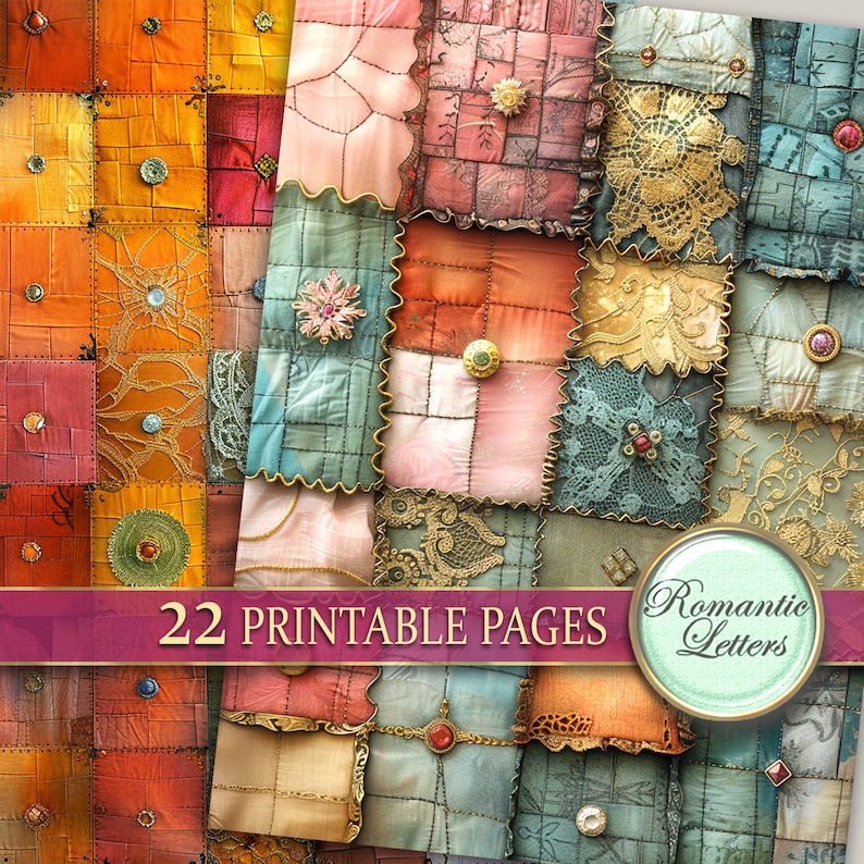 Digital Printable Scrapbook Paper Pack Patchwork Silk Fabric Printable ...