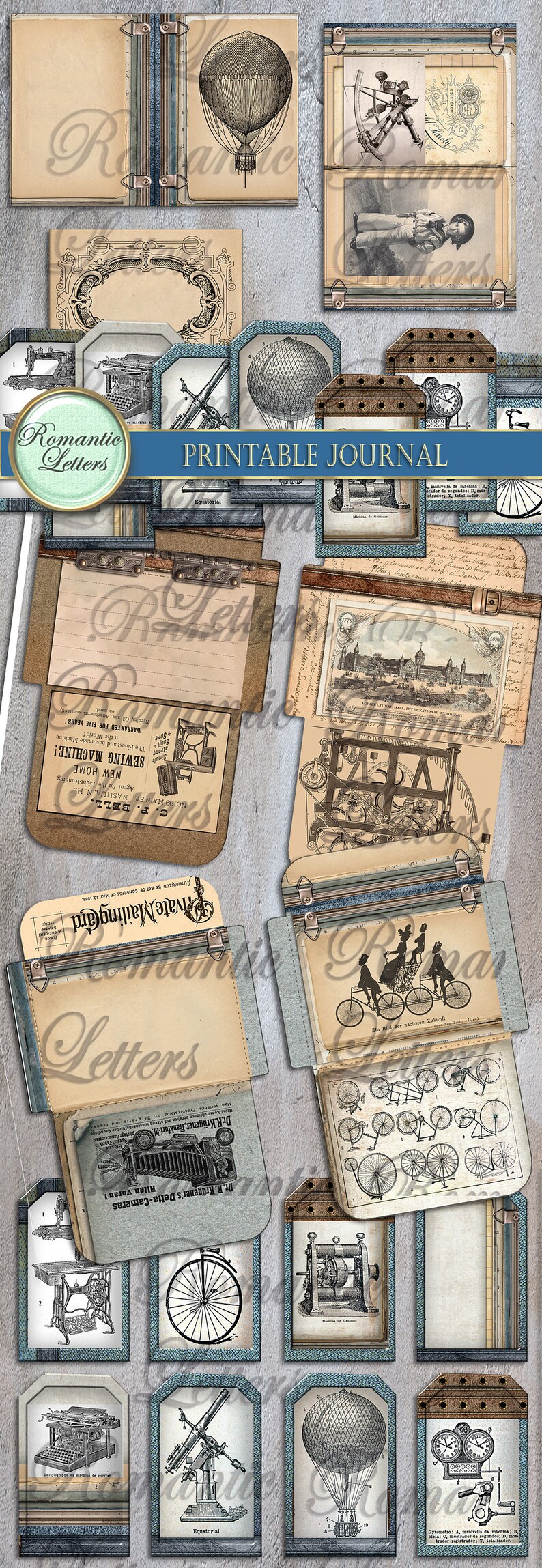 Printable Junk Journal Kit Steampunk Science Digital Scrapbooking ...