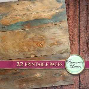 May include: A digital paper pack with 22 printable pages featuring a rustic woodgrain background. The text "22 Printable Pages" and "Romantic Letters" is visible on the image.