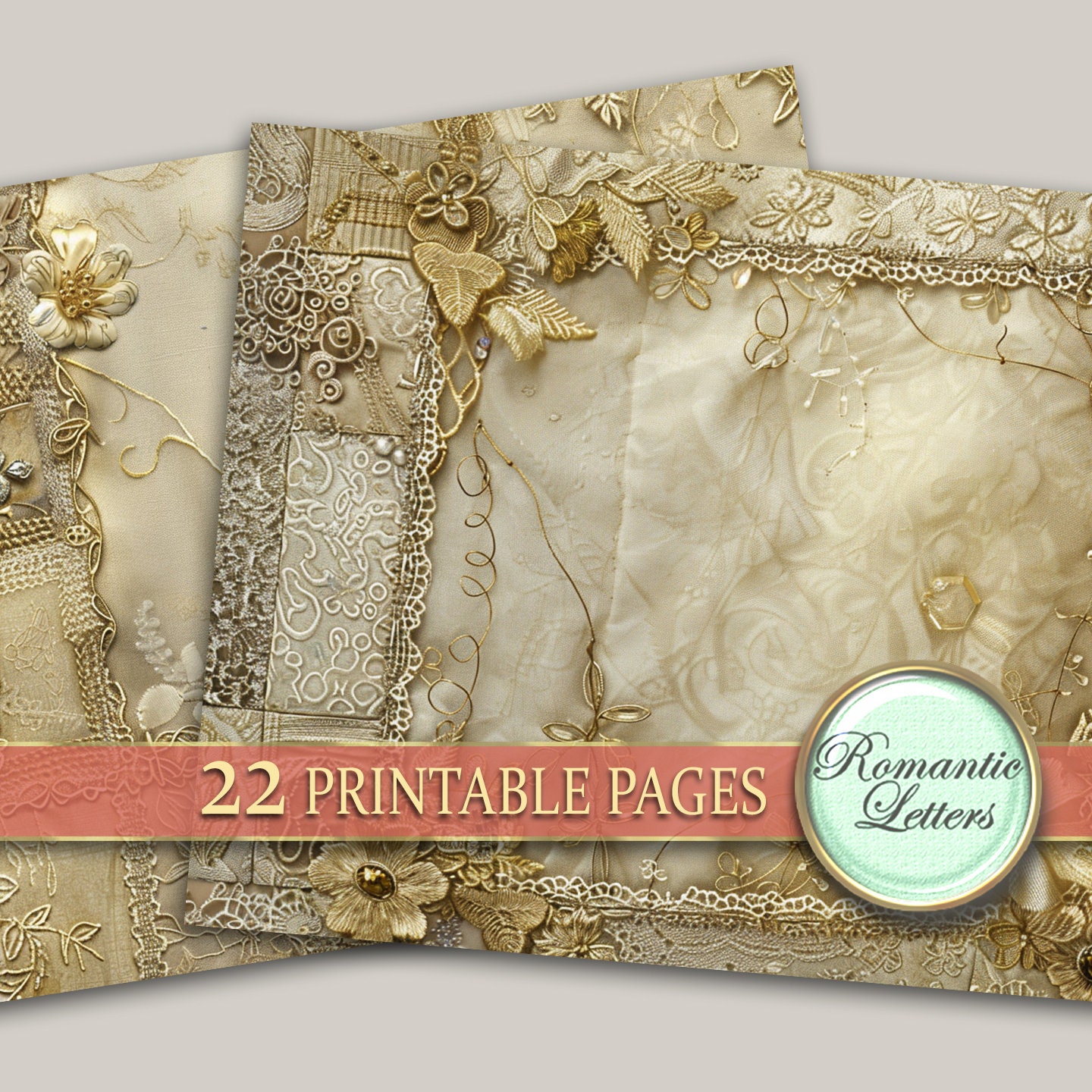 Digital Printable Scrapbook Paper Pack Embroidery Junk Journal Pages ...