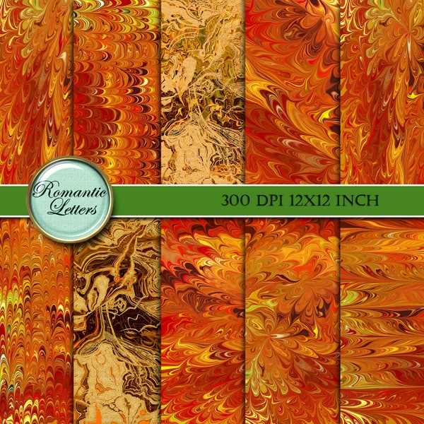 Marbled digital paper pack autumn digital scrapbook orange paper digital printable scrapbook paper background paper marbled orange paper red