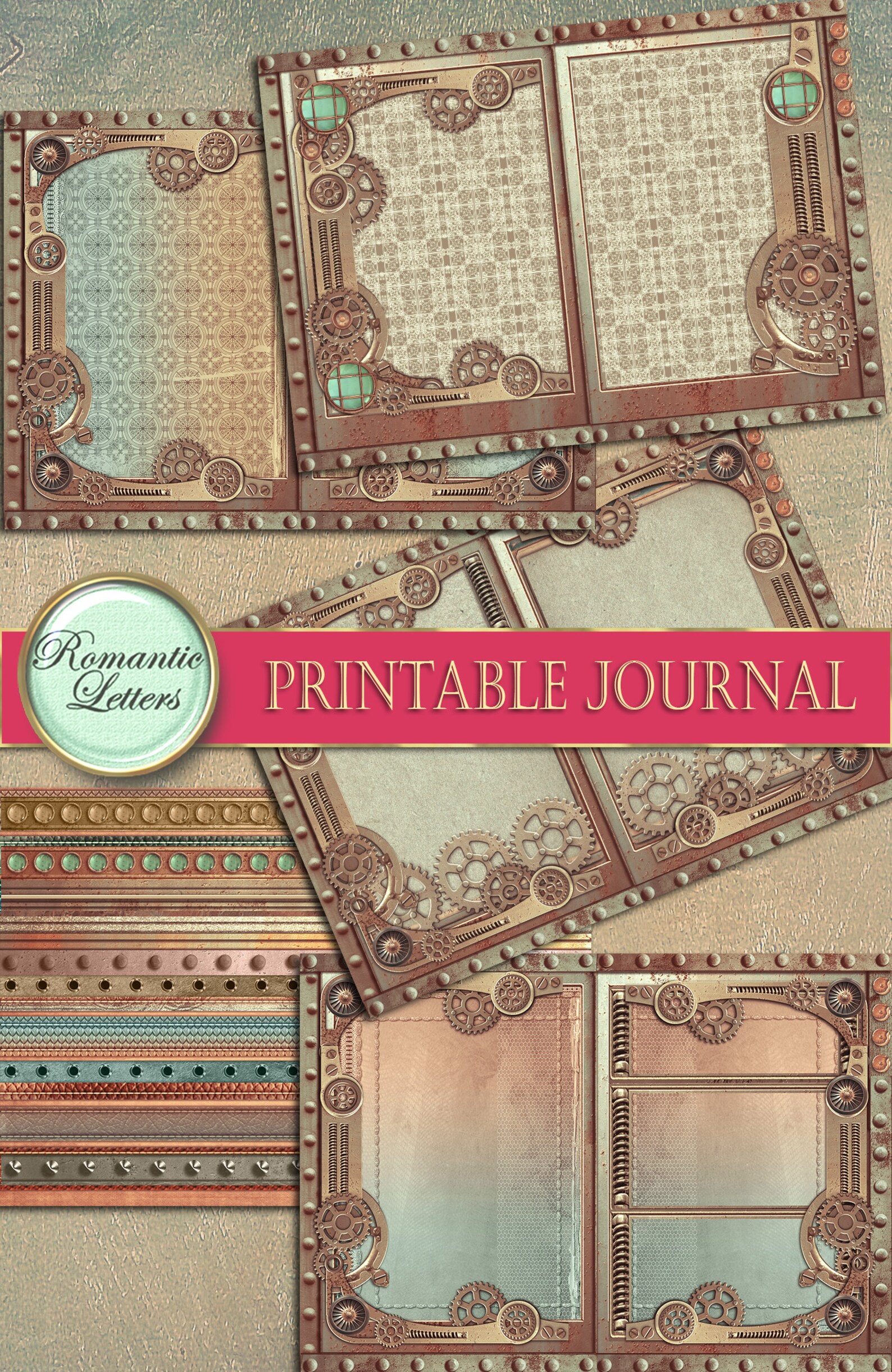 Steampunk Printable Junk Journal Kit Industrial Digital Scrapbook ...