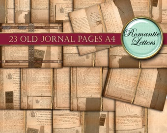 Digital paper pack scrapbook background paper digital printable paper vintage journal old paper texture old letters 8x11 old book pages A4