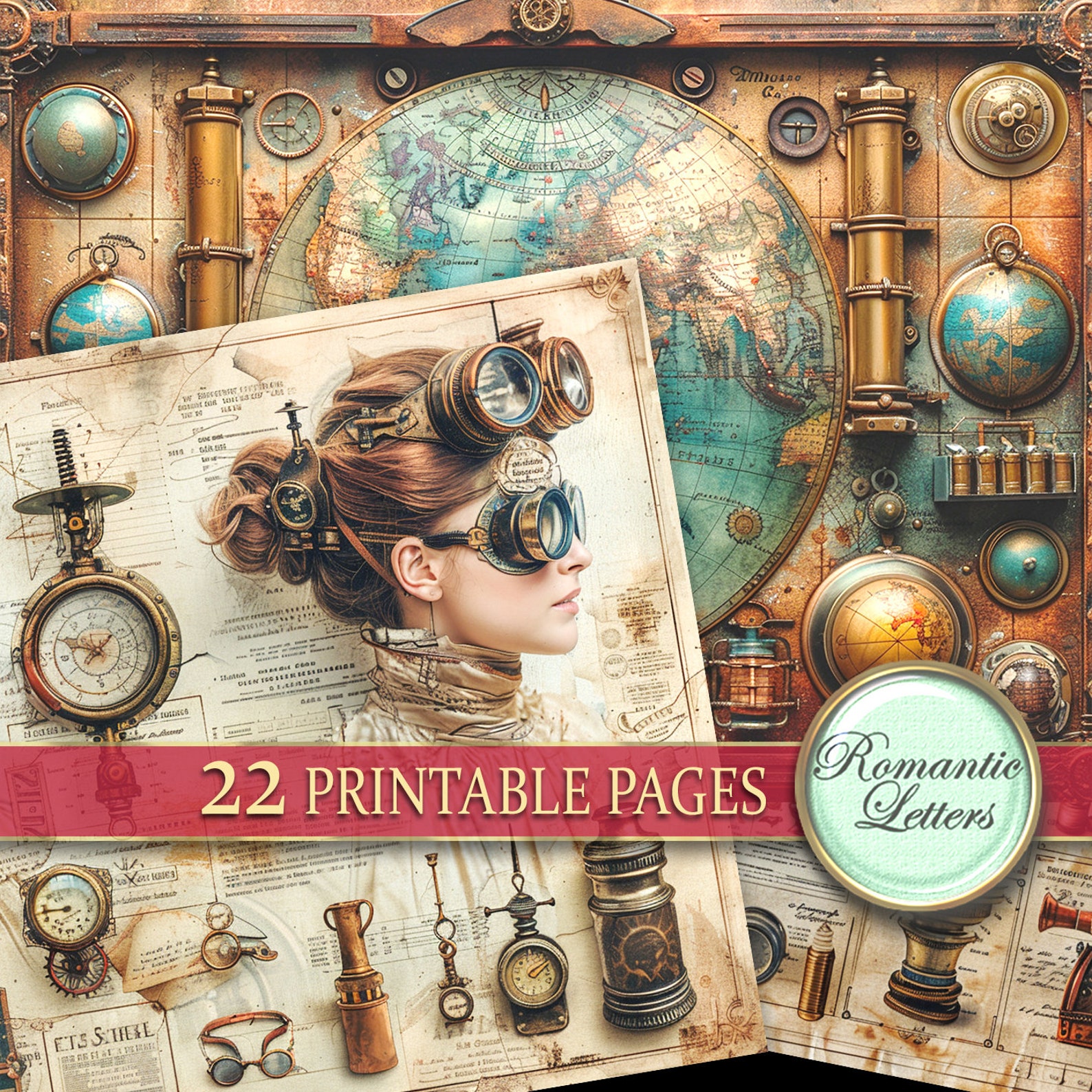 Steampunk Junk Journal Pages Digital Scrapbook Paper Pack Rust Metal ...
