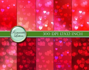 Valentine Heart digital paper digital Scrapbook paper Valentine digital paper Valentine bokeh heart Valentine day scrapbook background red