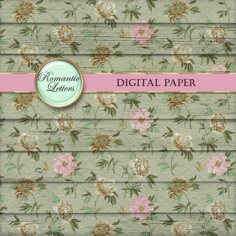Floral Digital Scrapbook Paper Pack Shabby Chic Rose Flower Digital ...