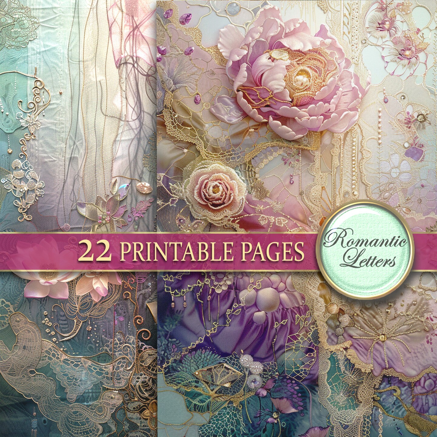 Printable Junk Journal Pages Digital Scrapbook Paper Pack Lace Vintage ...