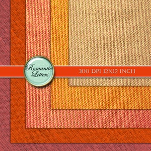 K&ouml;nnte beinhalten: Vier Stofftexturen in Rot-, Orange- und Beiget&ouml;nen. Der Stoff hat eine gewebte Textur. Das Bild ist mit "Romantic Letters" und "300 DPI 12X12 INCH" beschriftet.
