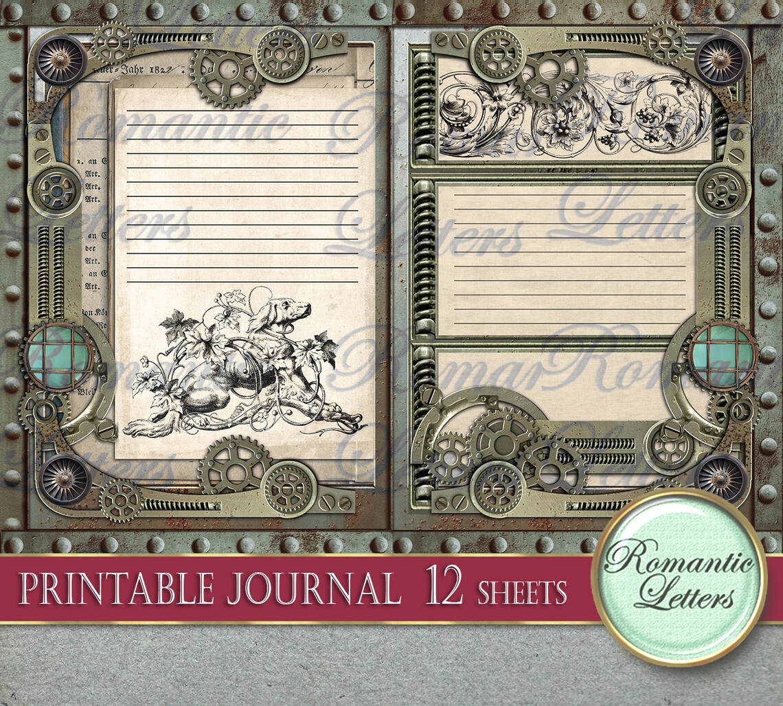 Steampunk Printable Junk Journal Kit Industrial Digital Scrapbook ...