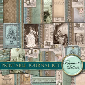 Druckbares Journal Kit A4 druckbares Scrapbook Papier 8.5x11 digitales viktorianisches Minialbum druckbares Junk Journal Kit Kraftpapier Collage Blätter