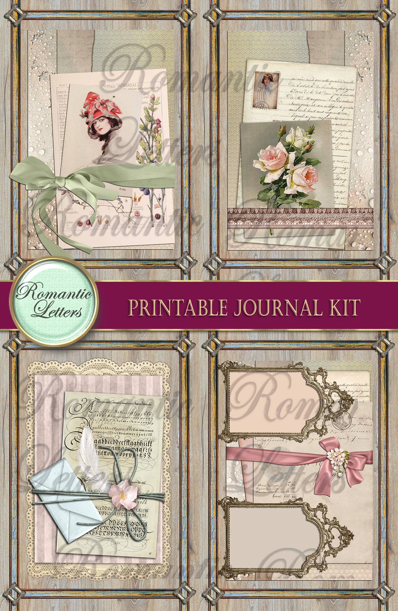 Printable Junk Journal Kit Shabby Chic Digital Scrapbook Paper ...
