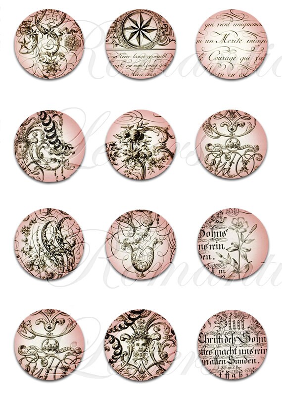 1 Inch Circle Printable Digital Collage Sheet Shabby Chic 1 - Etsy