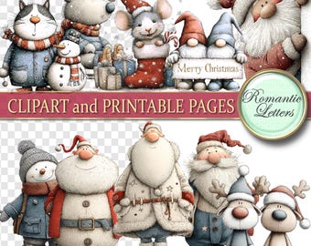 Christmas Clipart Watercolor, Santa, Snowman, Sublimation design, Printable cards (Digital Download)
